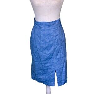 Ann Taylor Womens Blue Chambray Pencil Skirt Minimalist Office Casual Career 10P